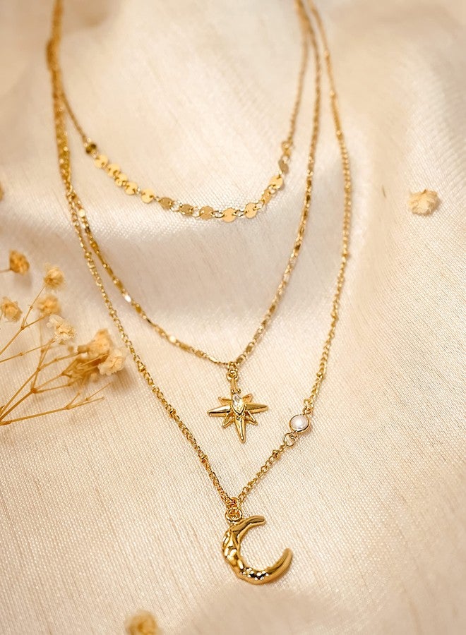 SNGIA Gold Dainty Layered Necklaces for Women by SNGIA, Womens Trendy Necklaces, Costume Jewelry for Women, Gold Accessories for Women, Long Pendant Necklaces Stack By SNGIA, Gold Plated Chain Chain Necklace for, Paperclip Moon Jewelry Set, Layering Star Necklace, Goddess Accessories. - Image 3
